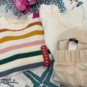 GAP Multicolor Striped Sweater and Cream Pants